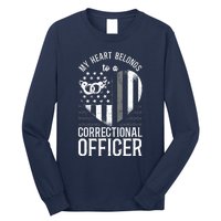 Correctional Officer Girlfriend Wife Heart American Flag Long Sleeve Shirt