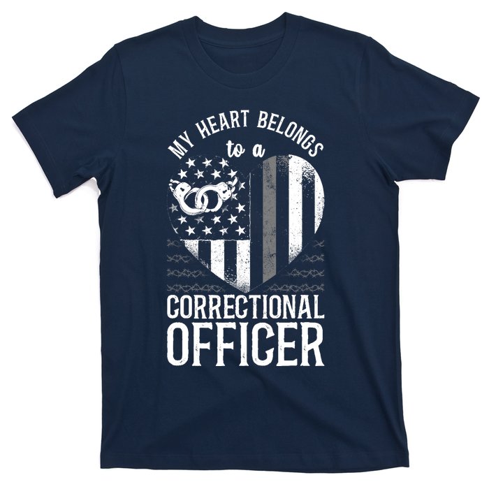 Correctional Officer Girlfriend Wife Heart American Flag T-Shirt