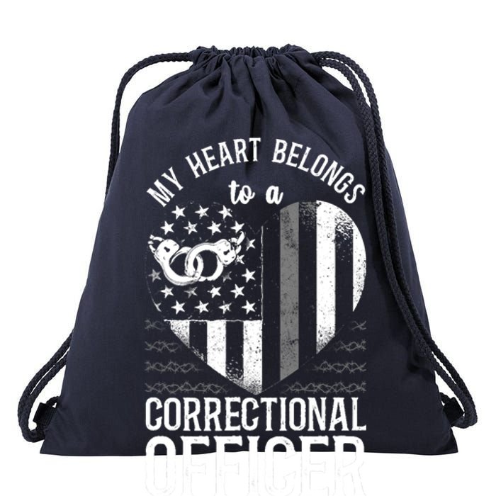 Correctional Officer Girlfriend Wife Heart American Flag Drawstring Bag