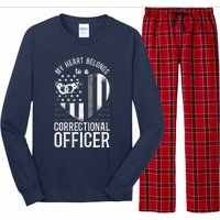 Correctional Officer Girlfriend Wife Heart American Flag Long Sleeve Pajama Set