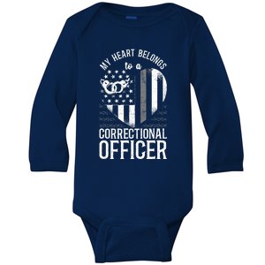 Correctional Officer Girlfriend Wife Heart American Flag Baby Long Sleeve Bodysuit