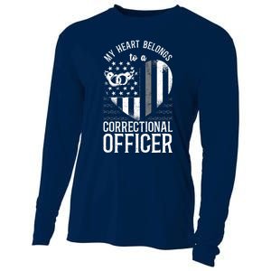 Correctional Officer Girlfriend Wife Heart American Flag Cooling Performance Long Sleeve Crew