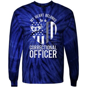 Correctional Officer Girlfriend Wife Heart American Flag Tie-Dye Long Sleeve Shirt