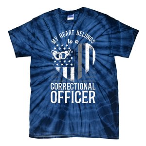 Correctional Officer Girlfriend Wife Heart American Flag Tie-Dye T-Shirt