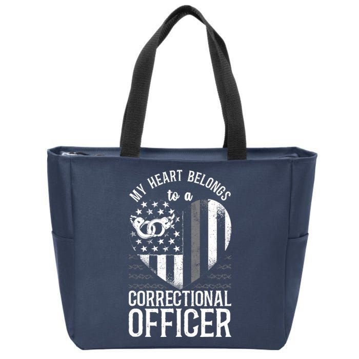 Correctional Officer Girlfriend Wife Heart American Flag Zip Tote Bag