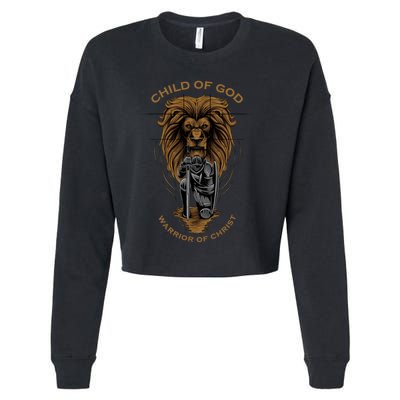 Child Of God Warrior Of Christ Jesus Christian Faith Graphic Cropped Pullover Crew