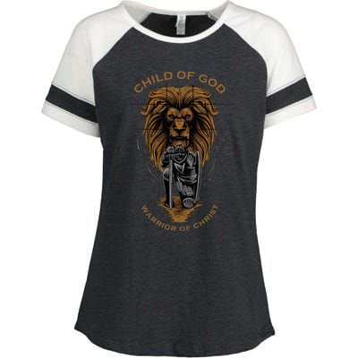 Child Of God Warrior Of Christ Jesus Christian Faith Graphic Enza Ladies Jersey Colorblock Tee