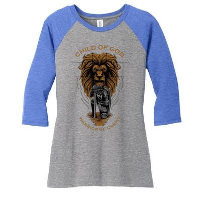 Child Of God Warrior Of Christ Jesus Christian Faith Graphic Women's Tri-Blend 3/4-Sleeve Raglan Shirt