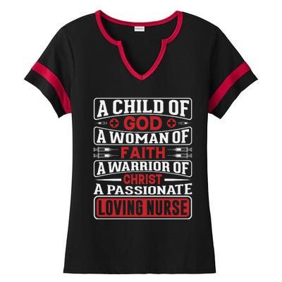 Child Of God Faithful Nurse Apparel Ladies Halftime Notch Neck Tee