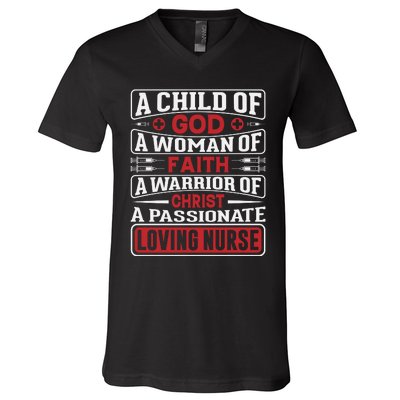 Child Of God Faithful Nurse Apparel V-Neck T-Shirt