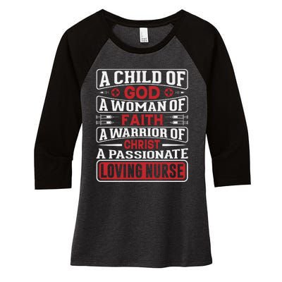 Child Of God Faithful Nurse Apparel Women's Tri-Blend 3/4-Sleeve Raglan Shirt