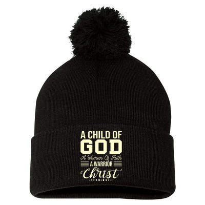 Child Of God Woman Of Faith Warrior Of Christ Pom Pom 12in Knit Beanie