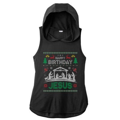 Christmas Outfit Happy Birthday Jesus Holiday Ugly Ladies PosiCharge Tri-Blend Wicking Draft Hoodie Tank