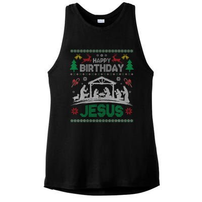 Christmas Outfit Happy Birthday Jesus Holiday Ugly Ladies PosiCharge Tri-Blend Wicking Tank