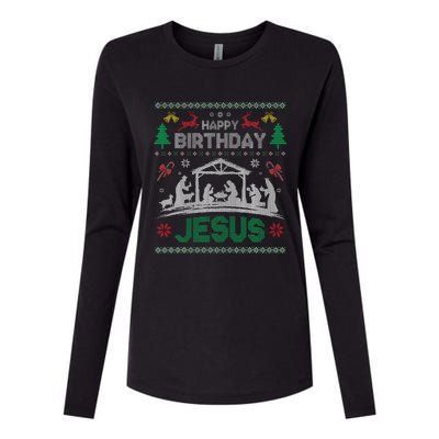 Christmas Outfit Happy Birthday Jesus Holiday Ugly Womens Cotton Relaxed Long Sleeve T-Shirt