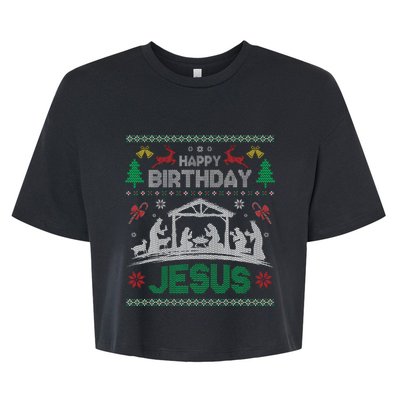 Christmas Outfit Happy Birthday Jesus Holiday Ugly Bella+Canvas Jersey Crop Tee