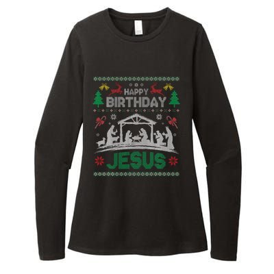 Christmas Outfit Happy Birthday Jesus Holiday Ugly Womens CVC Long Sleeve Shirt