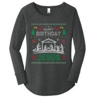 Christmas Outfit Happy Birthday Jesus Holiday Ugly Women's Perfect Tri Tunic Long Sleeve Shirt