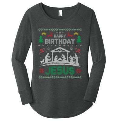 Christmas Outfit Happy Birthday Jesus Holiday Ugly Women's Perfect Tri Tunic Long Sleeve Shirt