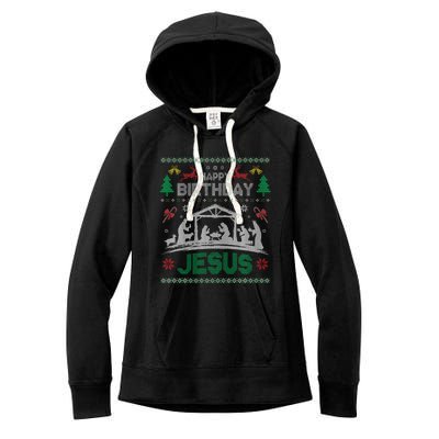 Christmas Outfit Happy Birthday Jesus Holiday Ugly Women's Fleece Hoodie