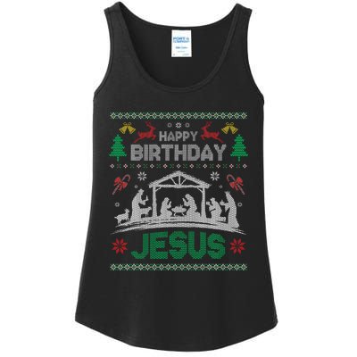 Christmas Outfit Happy Birthday Jesus Holiday Ugly Ladies Essential Tank