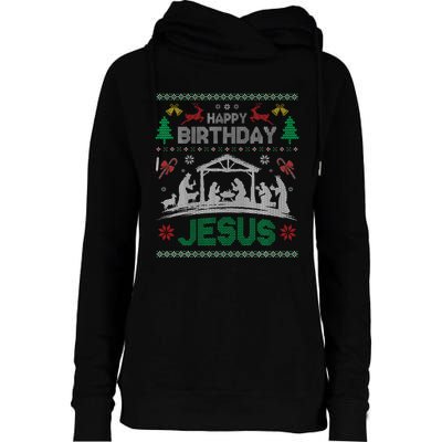 Christmas Outfit Happy Birthday Jesus Holiday Ugly Womens Funnel Neck Pullover Hood