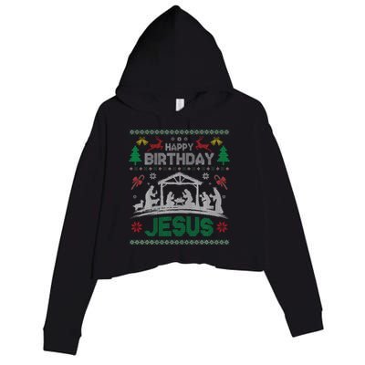 Christmas Outfit Happy Birthday Jesus Holiday Ugly Crop Fleece Hoodie