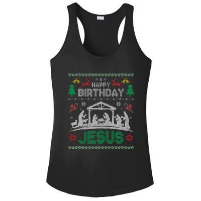 Christmas Outfit Happy Birthday Jesus Holiday Ugly Ladies PosiCharge Competitor Racerback Tank