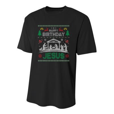 Christmas Outfit Happy Birthday Jesus Holiday Ugly Youth Performance Sprint T-Shirt