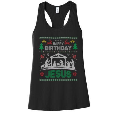 Christmas Outfit Happy Birthday Jesus Holiday Ugly Women's Racerback Tank