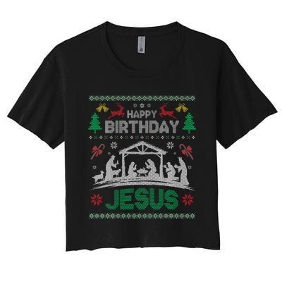 Christmas Outfit Happy Birthday Jesus Holiday Ugly Women's Crop Top Tee