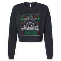 Christmas Outfit Happy Birthday Jesus Holiday Ugly Cropped Pullover Crew