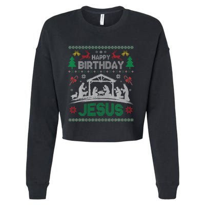 Christmas Outfit Happy Birthday Jesus Holiday Ugly Cropped Pullover Crew