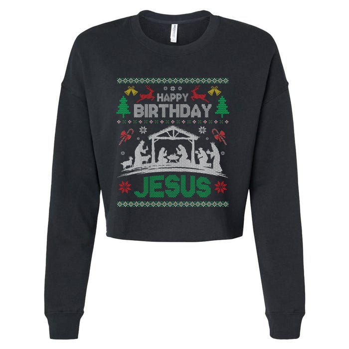 Christmas Outfit Happy Birthday Jesus Holiday Ugly Cropped Pullover Crew