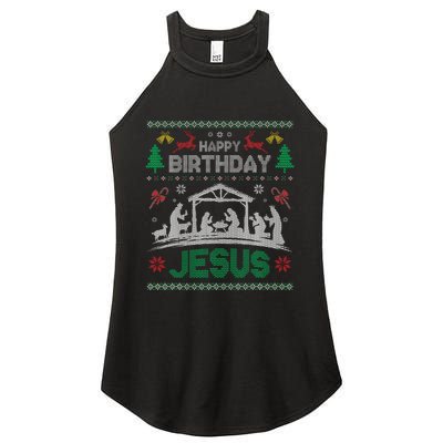 Christmas Outfit Happy Birthday Jesus Holiday Ugly Women's Perfect Tri Rocker Tank