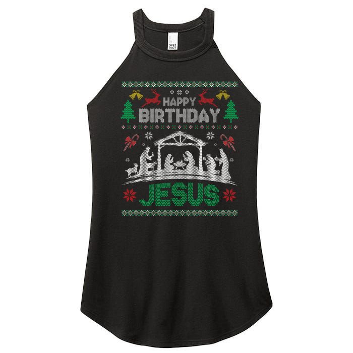 Christmas Outfit Happy Birthday Jesus Holiday Ugly Women's Perfect Tri Rocker Tank