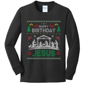 Christmas Outfit Happy Birthday Jesus Holiday Ugly Kids Long Sleeve Shirt