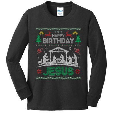 Christmas Outfit Happy Birthday Jesus Holiday Ugly Kids Long Sleeve Shirt