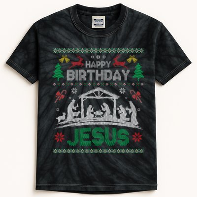 Christmas Outfit Happy Birthday Jesus Holiday Ugly Kids Tie-Dye T-Shirt