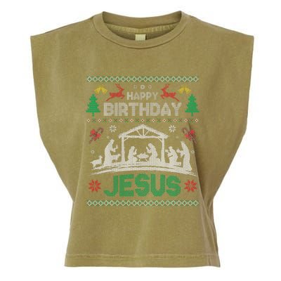 Christmas Outfit Happy Birthday Jesus Holiday Ugly Garment-Dyed Women's Muscle Tee