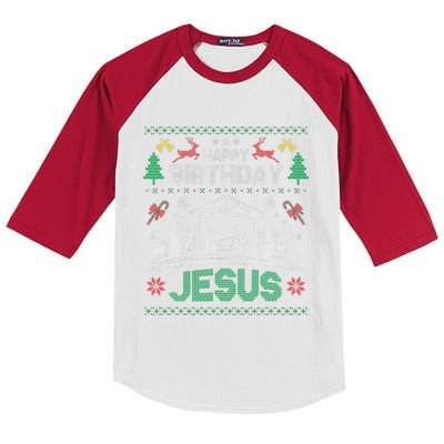 Christmas Outfit Happy Birthday Jesus Holiday Ugly Kids Colorblock Raglan Jersey