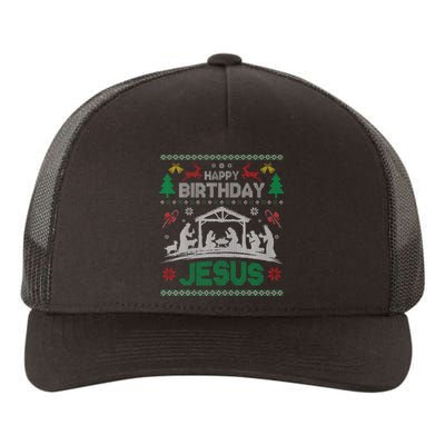 Christmas Outfit Happy Birthday Jesus Holiday Ugly Sweater Yupoong Adult 5-Panel Trucker Hat