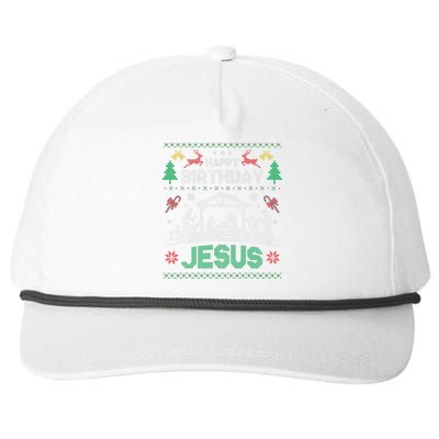 Christmas Outfit Happy Birthday Jesus Holiday Ugly Sweater Snapback Five-Panel Rope Hat