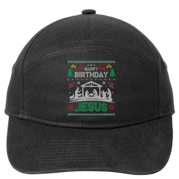 Christmas Outfit Happy Birthday Jesus Holiday Ugly Sweater 7-Panel Snapback Hat