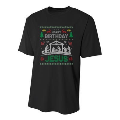 Christmas Outfit Happy Birthday Jesus Holiday Ugly Sweater Youth Performance Sprint T-Shirt