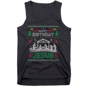 Christmas Outfit Happy Birthday Jesus Holiday Ugly Sweater Tank Top