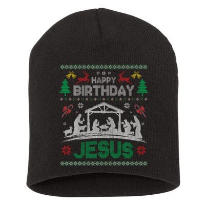 Christmas Outfit Happy Birthday Jesus Holiday Ugly Sweater Short Acrylic Beanie