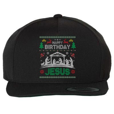 Christmas Outfit Happy Birthday Jesus Holiday Ugly Sweater Wool Snapback Cap