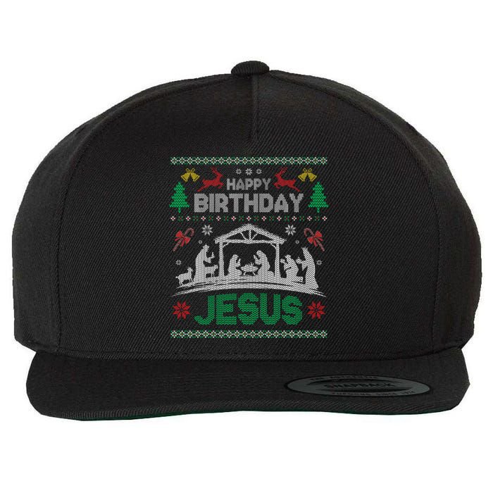 Christmas Outfit Happy Birthday Jesus Holiday Ugly Sweater Wool Snapback Cap