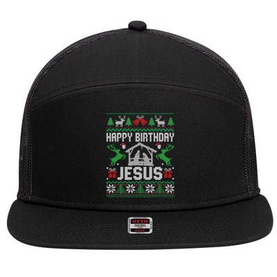 Christmas Outfit Happy Birthday Jesus Holiday Ugly Great Gift 7 Panel Mesh Trucker Snapback Hat